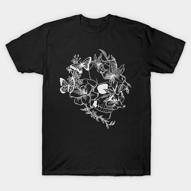 Skull with butterflies and lilies. Cool Hippie Skull T-Shirt by alcoshirts